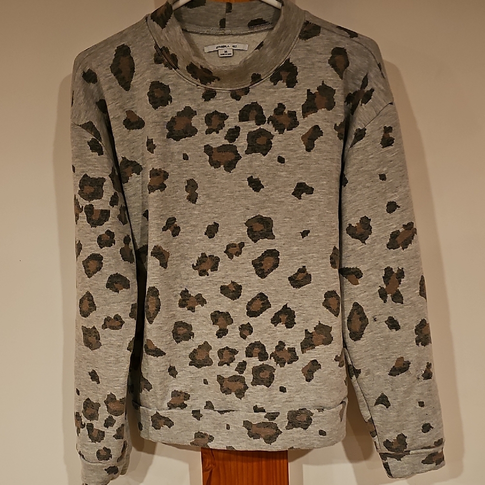 O'Neill Gray and Brown Leopard Print Crewneck Sweater - Picture 2 of 9